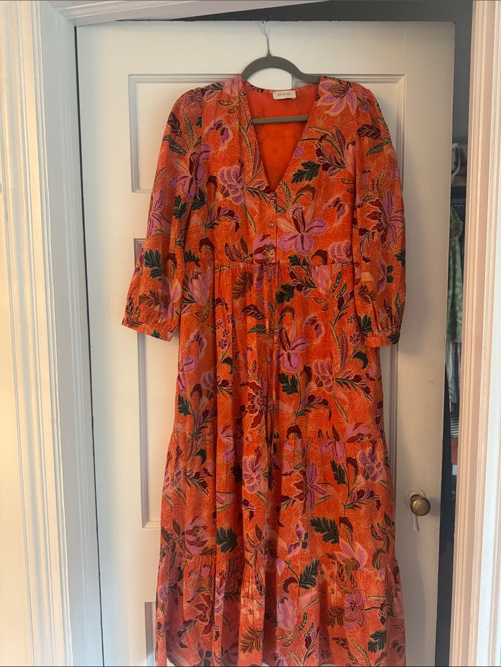 Banjanan Orange Floral Maxi Dress with Pink Blooms